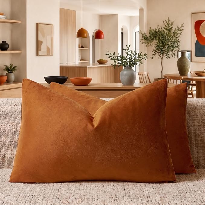 GIGIZAZA Burnt Orange Velvet Throw Pillow Covers 12x20 Pack of 2 | Decorative by GIGIZAZAFocusingonhomedecoration