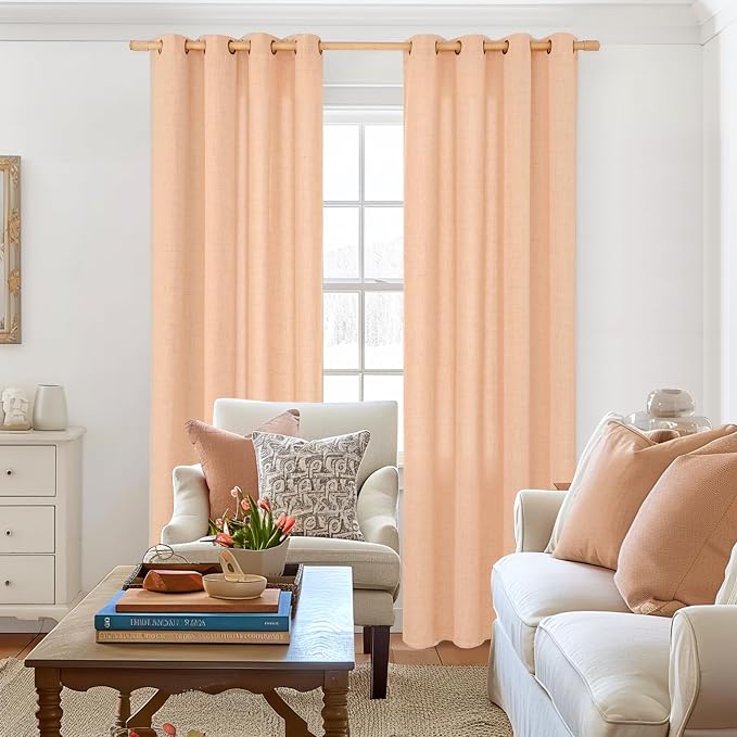 YoungsTex Peach Linen Curtains 84 Inch Length - Image 2