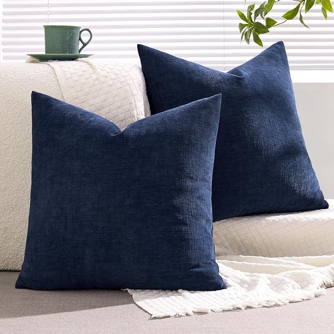 MIULEE Navy Chenille Couch Throw Pillow Covers, 20x20 | Set of 2, Soft Coastal - Image 8