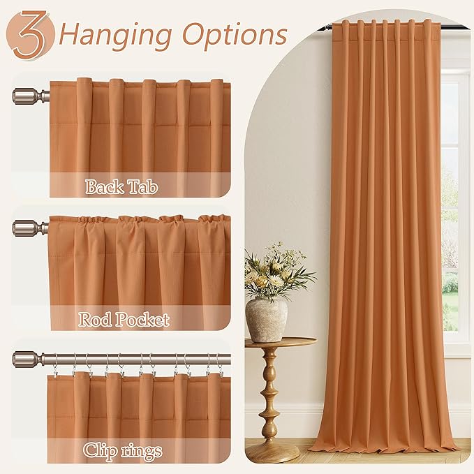 Orange 100% Blackout Linen Curtains 102 Inch Length 2 Panels Set - Image 7
