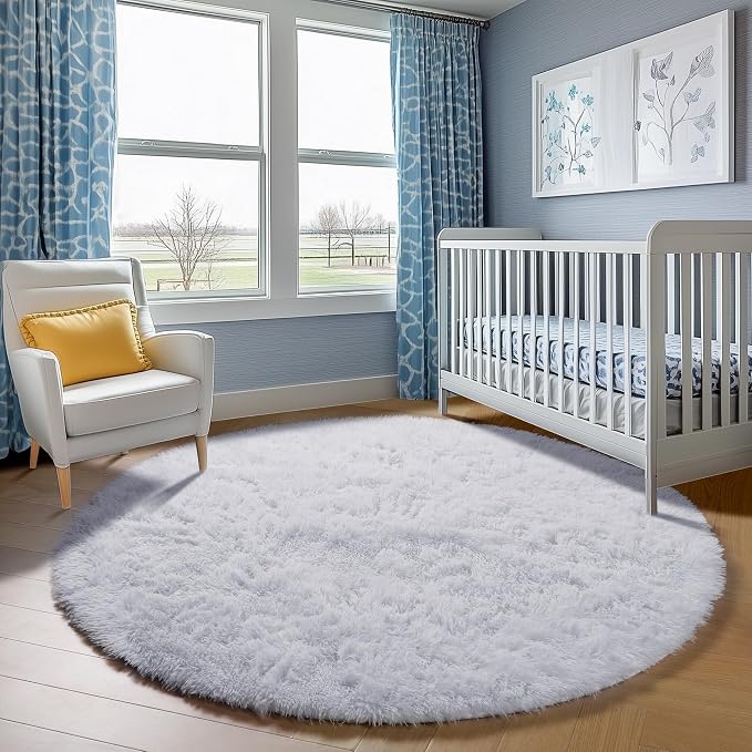 White Round Area Rug 4ft, Soft Bedroom Circle Rugs Floor Mat - Image 7