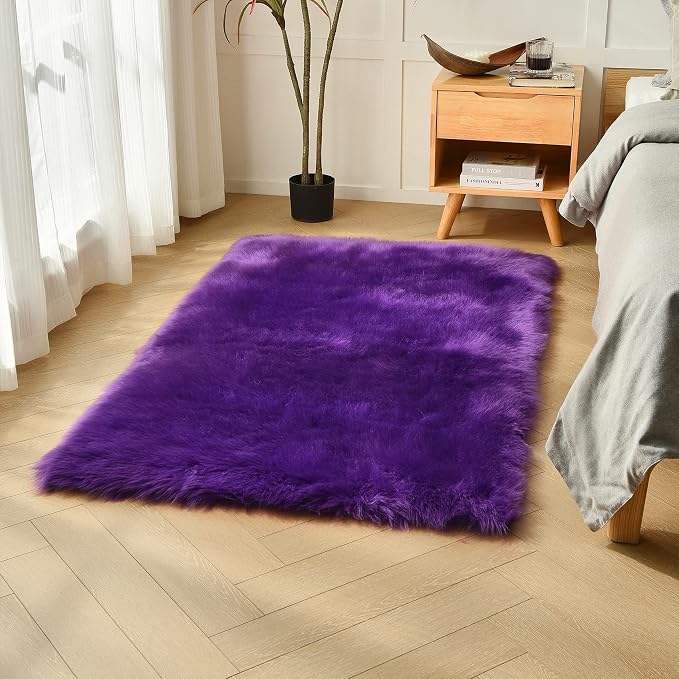 duduta Purple Faux Sheepskin Fur Rug 3x5 ft, Fluffy Carpet Rug | Shag Fuzzy by duduta