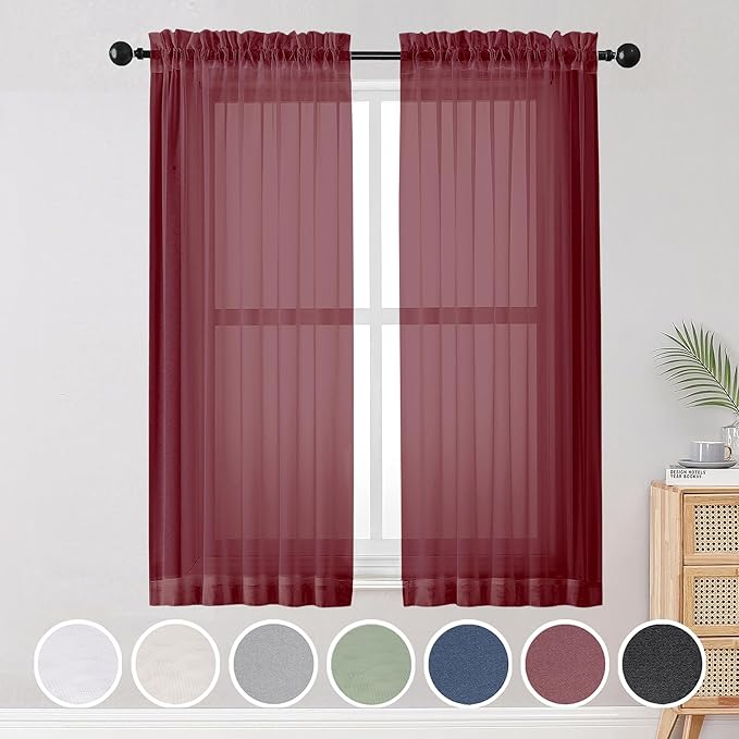Sheer Curtains, Sheer Curtains 63 inch Length 2 Panels Set, Rod Pocket Voile by OWENIE