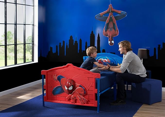 Delta Children Plastic 3D-Footboard Twin Bed, Marvel Spider-Man Snooze 6 inch Memory Foam Twin Mattress (Bundle)