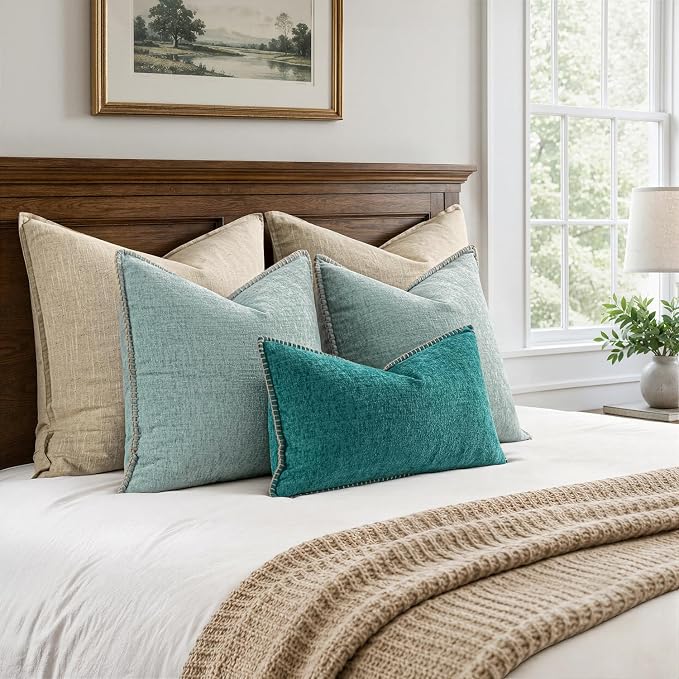 MIULEE Decorative Lumbar Throw Pillow Covers 12x20 Inch Teal 2 Pack | Farmhouse - Image 6