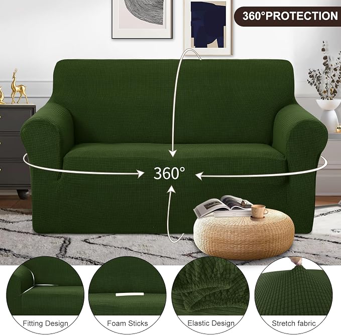 U-NICE HOME Loveseat Cover Stretch Couch Cover Sofa Slipcover, Bronze Green | 2 - Image 3