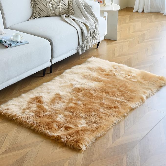 duduta Beige Faux Sheepskin Fur Rug 3x5 ft, Fluffy Carpet Rug | Shag Fuzzy by duduta