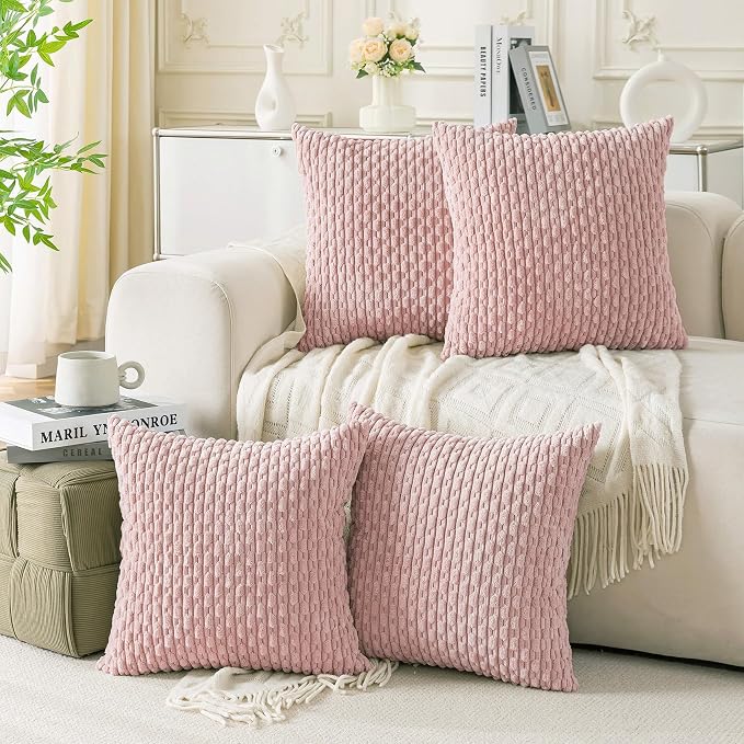 Set of 4 Light Pink Decorative Throw Pillow Covers 26x26 Inch Corduroy Pillow by Cozoomy