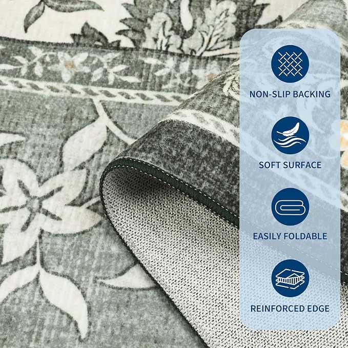 GarveeHome Provence Fog Gray Botanical Grove 6ft Round Rug, Small Circle - Image 6