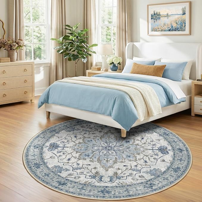 RELEANY Washable Area Rug, Round 7ft, Water Repellent, Pet Friendly, Vintage - Image 2