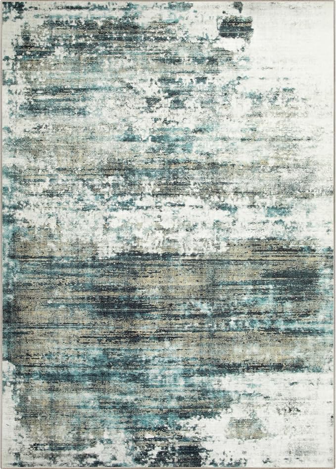 4x6 Area Rugs for Living Room: Washable Abstract Teal Green Badroom Carpet | - Image 8
