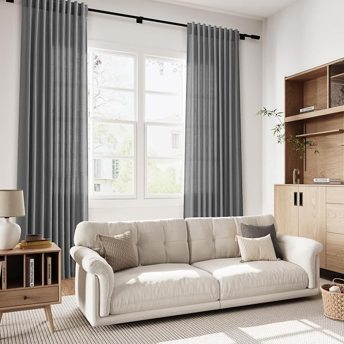 Blazer Grey Curtain Linen Blend Light Filtering Back Tab Curtains 108 Inches - Image 7