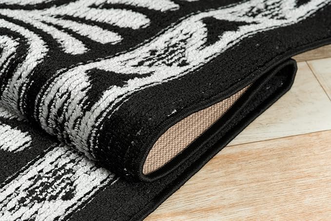 Custom Length Cut to Size Tribal Ethnic Southwestern Inspired Hallway Runner Rug, Non Slip Rubber Backed, 31 inch Wide X Customized Length, Mayan Black, 31 inch X 6 feet