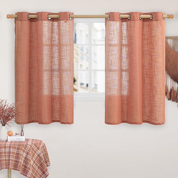 Natural Linen Semi Sheer Curtains 48 Inch by LAMIT