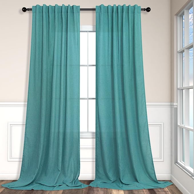 Pitalk Light Filtering Teal Sheer Curtains 108 Inches Long 2 Panels Set - Image 6