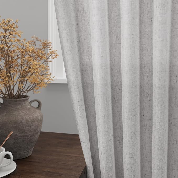 Grey Linen Semi Sheer Curtains 72 Inches Long 2 Panels Set - Image 2