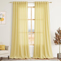 Yellow Linen Textured 96 Inch Curtains 2 Panel Set Back Tab Rod Pocket Sheer by Nanspring