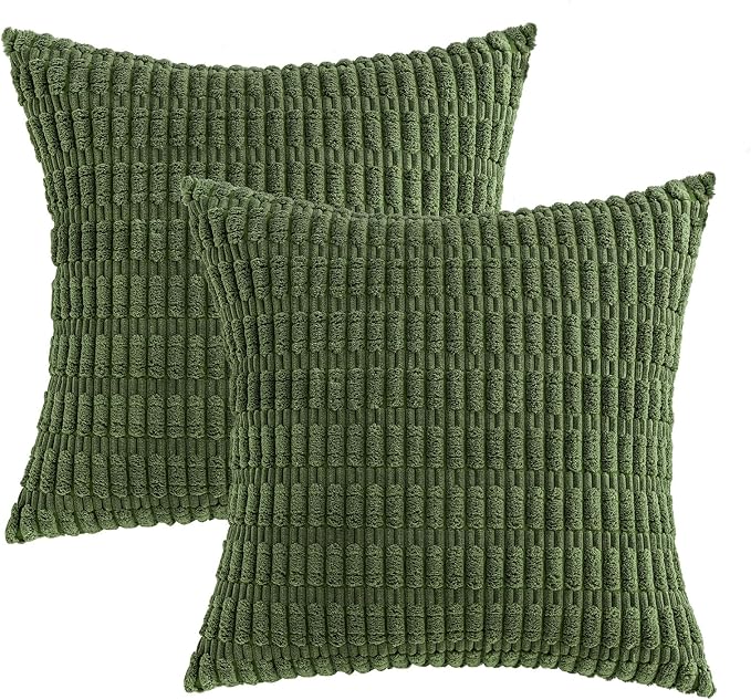 MIULEE Corduroy Decorative Throw Pillow Covers 18x18 Moss Green Pack of 2 | - Image 6