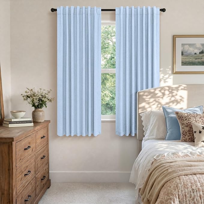 Pitalk Light Blue Curtains for Bedroom 63 Inch Length 2 Panels Linen Blackout - Image 3