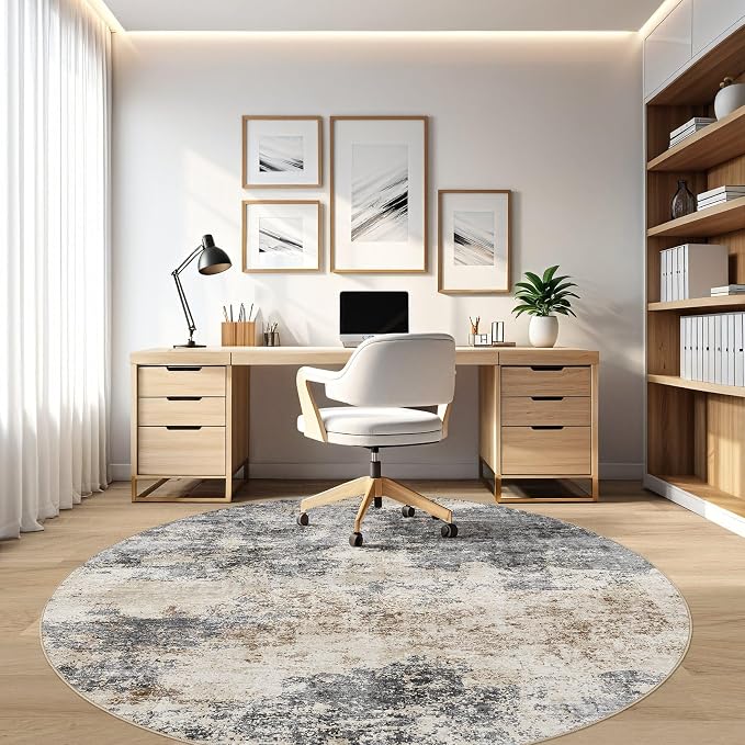 LOONGRUG Round Rug 8x8 Washable Large Neutral Modern Circle Rug Grey Brown | - Image 7