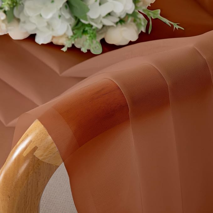 Chyhomenyc Burnt Orange Sheer Curtains 84 Inch Length 2 Panels | Light Filtering - Image 2