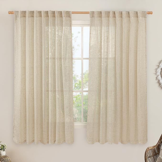 Linen Curtains 63 Inch for Bedroom Light Filtering Panels 60 x 63 Inch by LAMIT