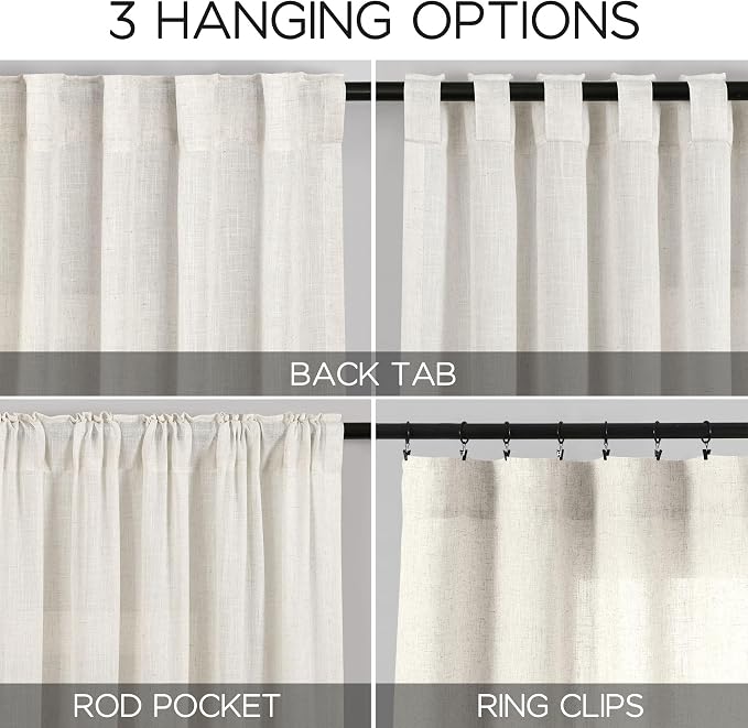 Cream Linen Back Tab Curtains 86 Inch Length - Image 3