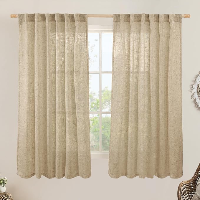 Brown Semi Sheer Linen Curtains 60 Inch, Light Filtering Panels | Window by LAMIT