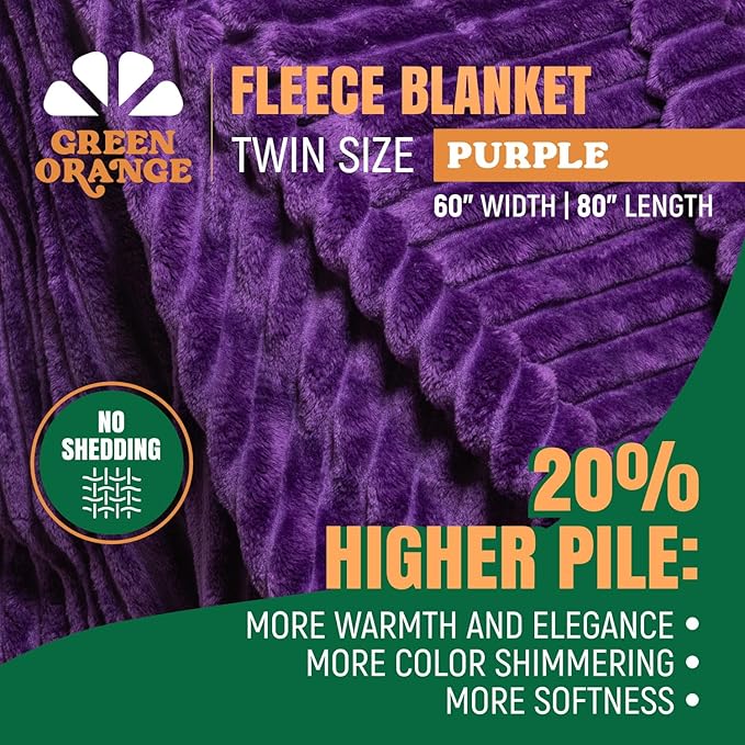 GO Premium Ultra Soft Twin Blanket for Couch - Purple Fleece Blanket for Living Room, Bedroom, Home Decor - Small Couch Blanket for Men, Women (60x80 Inches)