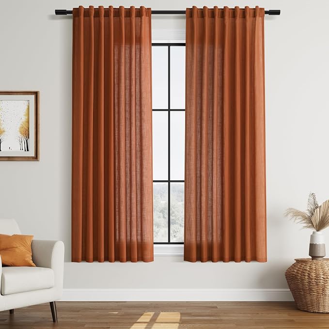 Rust Linen Curtains 63 Inch Length by Nanspring