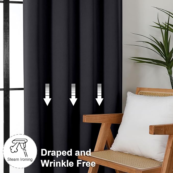 Simplebrand Ava Black Short 24 Inches Blackout Curtain 2 Panels Set, Half - Image 7