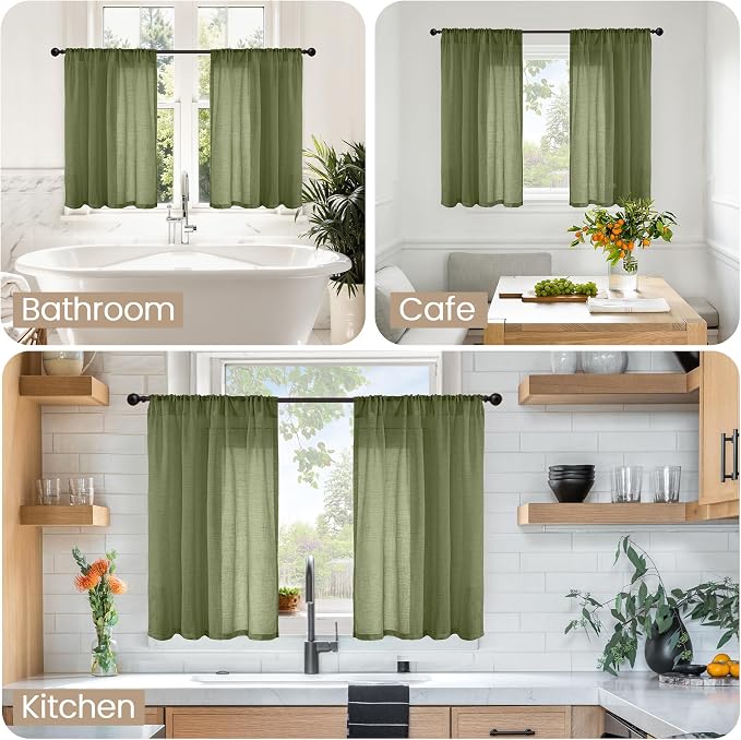 BGment Olive Green Linen Curtains 36 Inches Long - Image 2