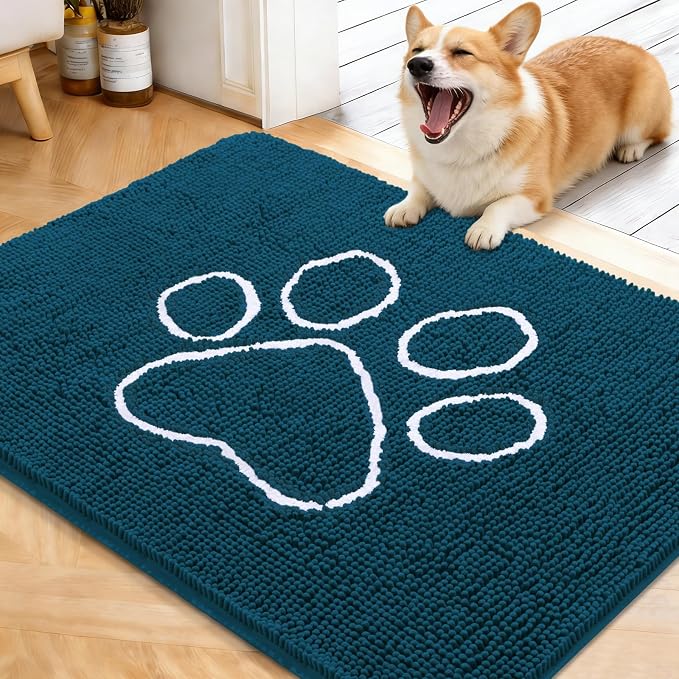 OLANLY Dog Door Mat for Muddy Paws 40x32, Paw Print Design Chenille Mud Mat | by OLANLY