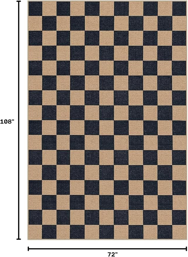Lahome Checkered Easy Jute 6x9 Area Rugs, Outdoor Patio Rug Washable | - Image 2