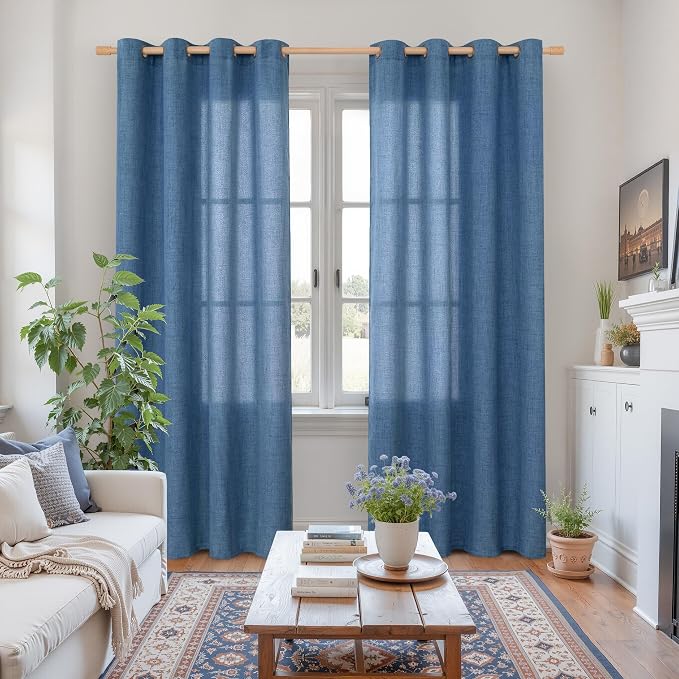 YoungsTex Navy Linen Curtains 84 Inch Length - Image 2