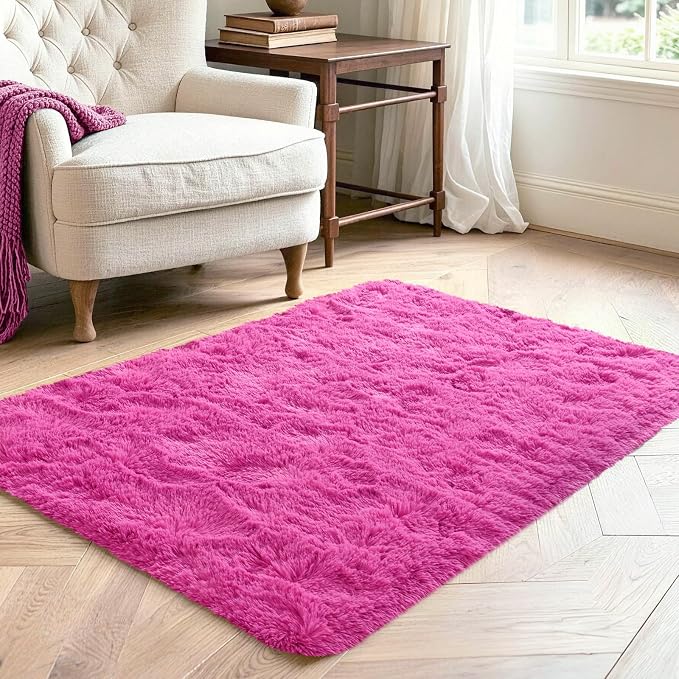 Noahas 2x3 Hot Pink Fluffy Soft Area Rug Non-Slip - Image 3