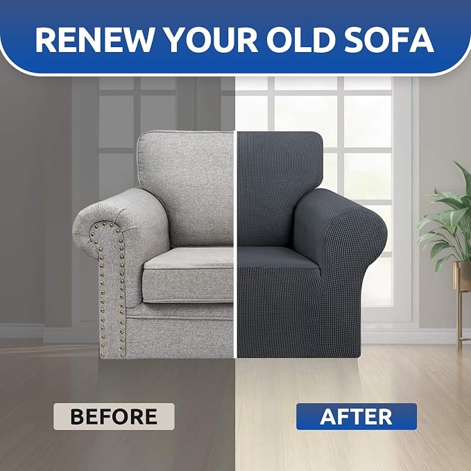 Stretch Chair Sofa Slipcover, Single Couch Cover, Charcoal | 1-Piece Washable - Image 7