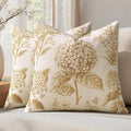 Set of 2 Decorative Floral Pillow Covers 20x20 Inch Light Yellow | Neutral by SWANCOCO