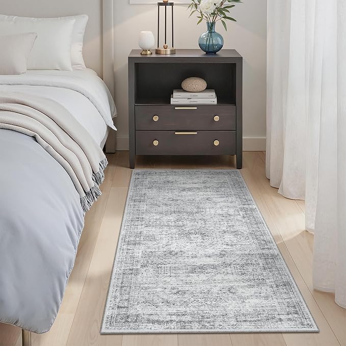 Soalmost 2x4 Washable Rugs for Kitchen, Small Area Rug Grey | Non-Slip Vintage - Image 2