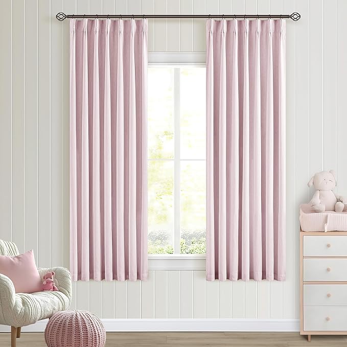 Light Pink 63 Inch Length Blackout Pinch Pleated Linen Curtains by Twodrapes