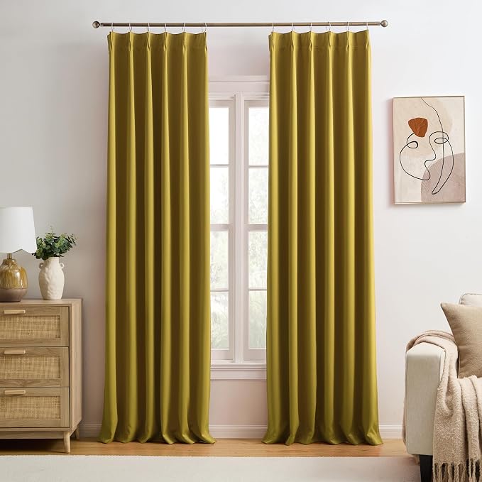 Yellow Pinch Pleated Curtains 84 Inch Length 2 Panels Set Noise Cancelling by KEQIAOSUOCAI