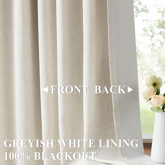Vision Home Natural Pinch Pleated Full Blackout Curtains Linen Blended Room - Image 5