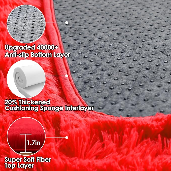 Red Area Rugs for Bedroom Living Room, Fluffy 4x6 Indoor Bedside Floor Throw Rug - Image 4