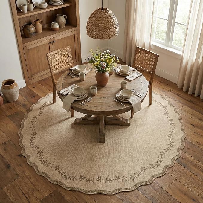 GarveeHome Round Rugs 6ft Scalloped Washable Circle Rug by GarveeHome