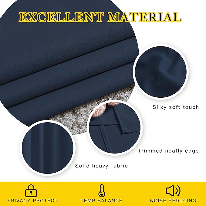 NICETOWN Blackout Room Divider Curtains 118 inches Long, Grommet Thermal Window Treatments Sound Reducing Drapes for Sliding Glass Door, Navy Blue, W66 x L118, 2 Pieces