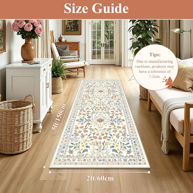 Yamaziot 2x5 Washable Hallway Runner Rug Non Slip Carpet, Colorful Beige | Soft - Image 2