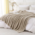 Khaki Throw Blanket for Couch Sofa 60x80 inches Striped Design | Fleece by Unknown