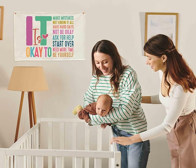 Nursery Banner Wall Decor-Boho Hanging Banner Pennant Poster Flags-for Baby Boy Girl Room Home Playroom Classroom-Baby Present Shower Birthday Christmas-It is Okay to Make-28.5x20 Inches