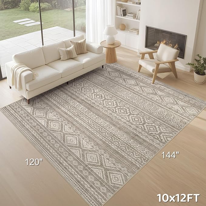cotiled Boho 10x12 Area Rug for Living Room: Large Moroccan Washable Rug | - Image 9