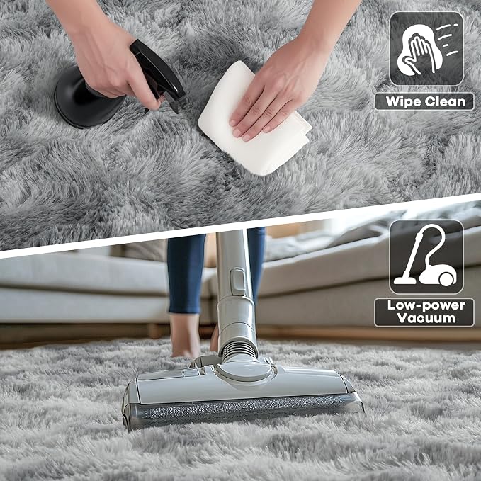 6x9 Large Tie-Dyed Grey Fluffy Area Rug Non-Slip - Image 5